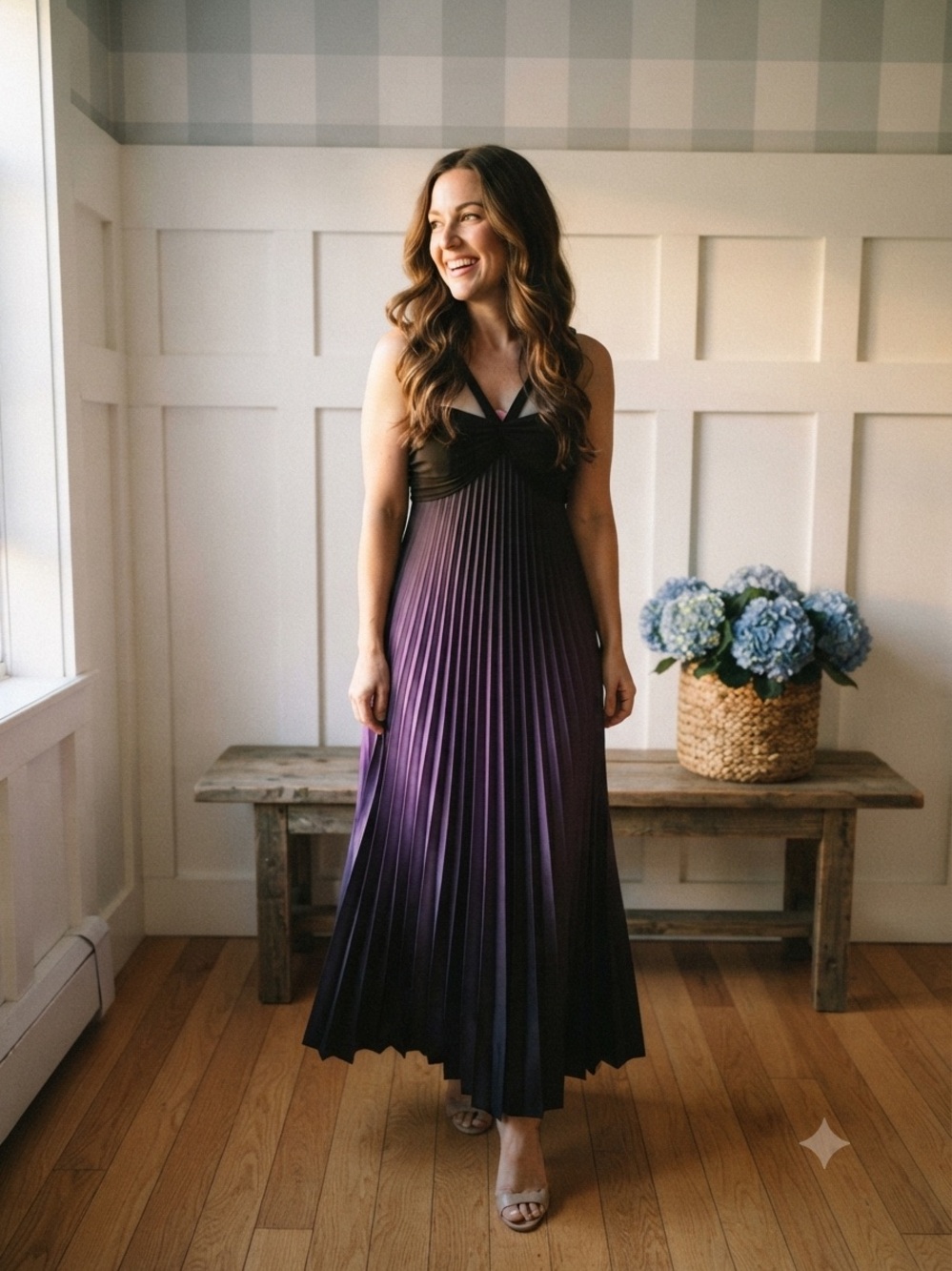 Betsy & Adam Purple Ombre Pleated Maxi Dress 4